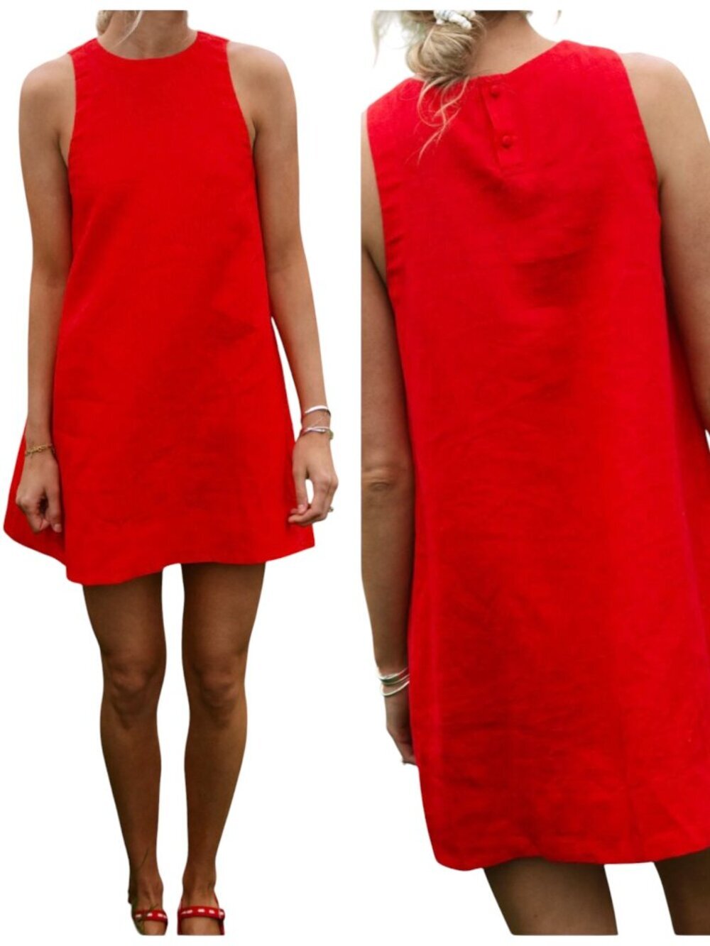 Few Moda x Maddie Prior-Hull Zinnia Red Linen Mini Dress XS